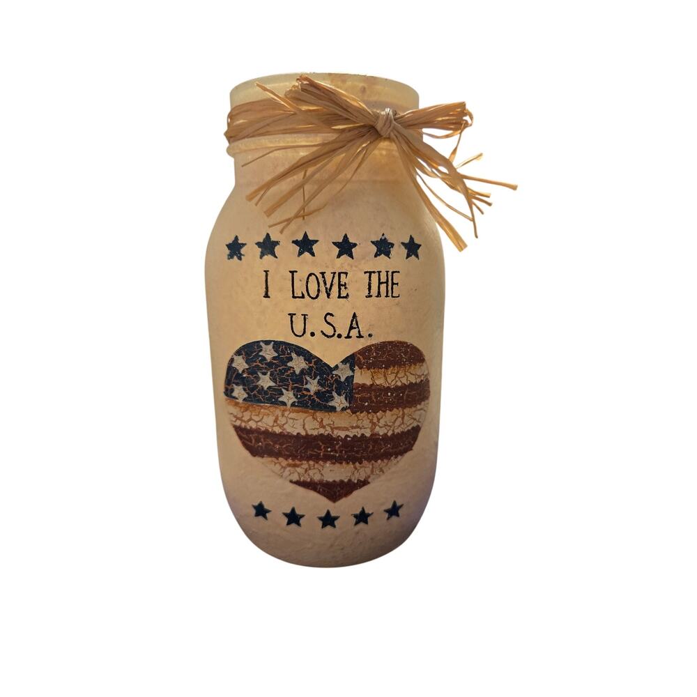 Patriotic Americana "I Love the USA" Heart Jar Figurine